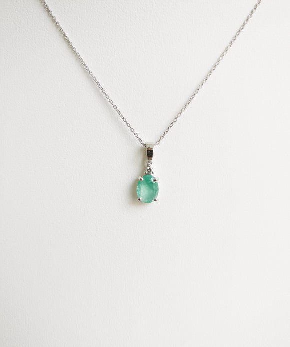 1.29ct Emerald and Diamond Necklace with Pendant