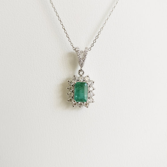 1.38ct Emerald and Diamond Necklace with Pendant
