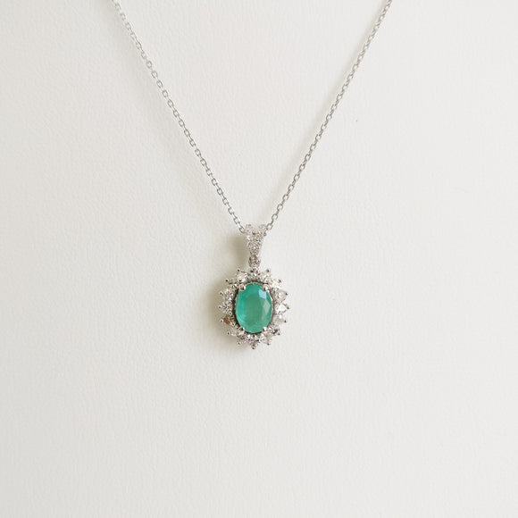 1.24ct Emerald and Diamond Necklace with Pendant