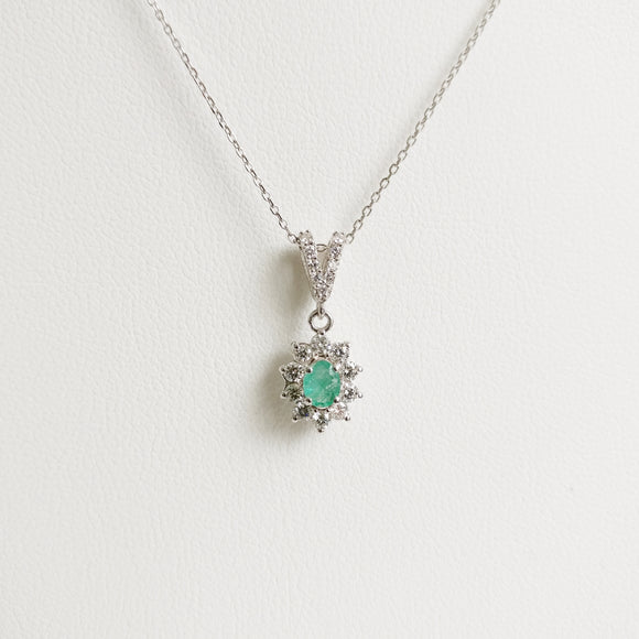 0.63ct Emerald and Diamond Necklace with Pendant