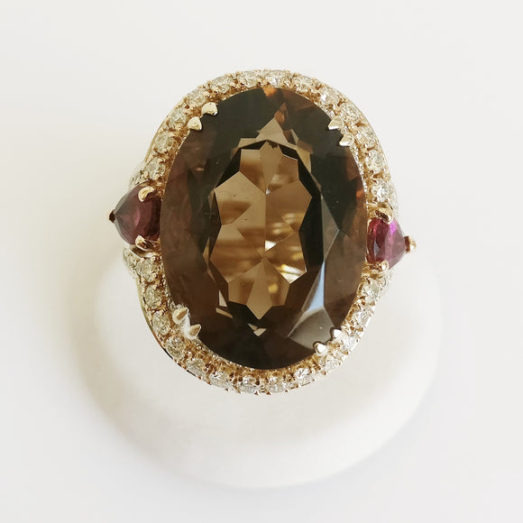 21.90ct Smokey Quartz and Tourmaline Ring