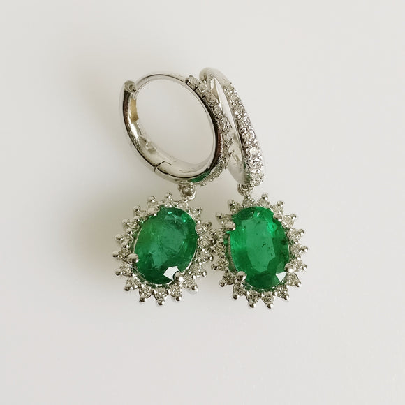 3.08ct Emerald and Diamond Earrings