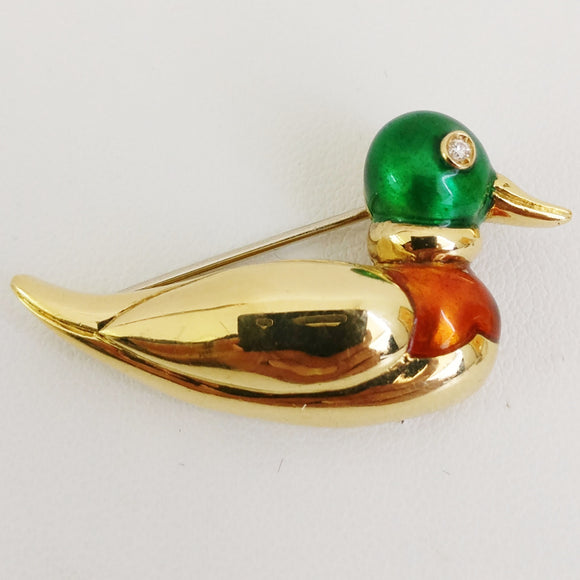 Gold and Diamond Duck Brooch