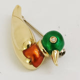 Gold and Diamond Duck Brooch