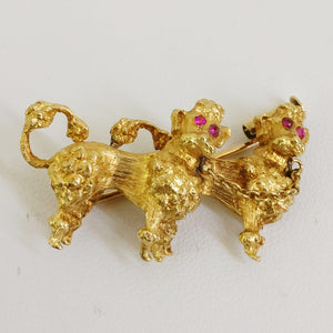 Gold Poodles Brooch