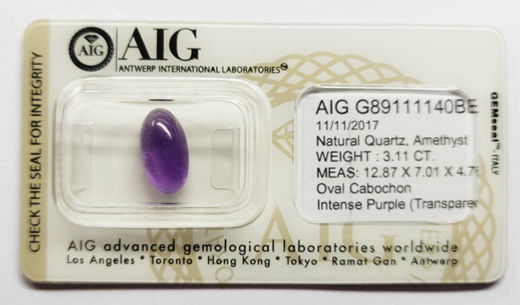 Amethyst 3.11ct AIG Certified