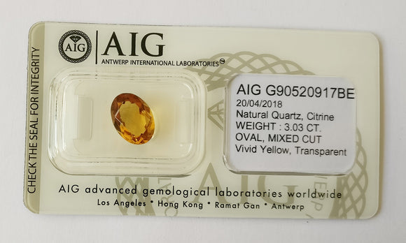 Citrine 3.03ct AIG Certified