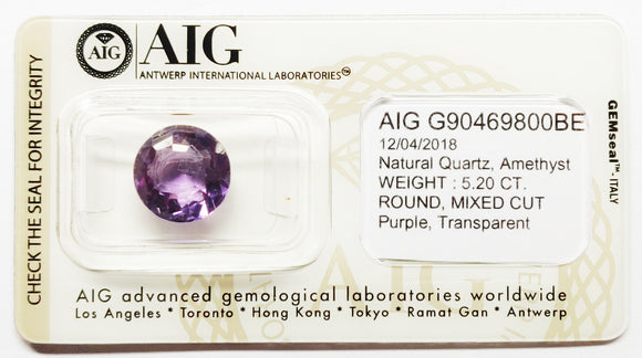 Amethyst 5.20ct AIG Certified