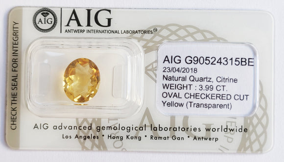 Citrine 3.99ct AIG Certified