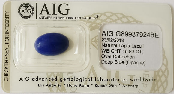 Lapis Lazuli 6.83ct AIG Certified