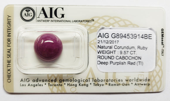 Ruby 9.57ct AIG Certified